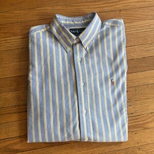 Ralph Lauren Blue and White Striped Classic Fit Shirt Neck Size 17 Preppy